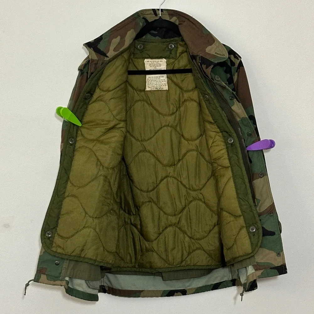 VTG 1974 US Army M-65 Field Jacket S Woodland Camo Coat Liner Military Tactical